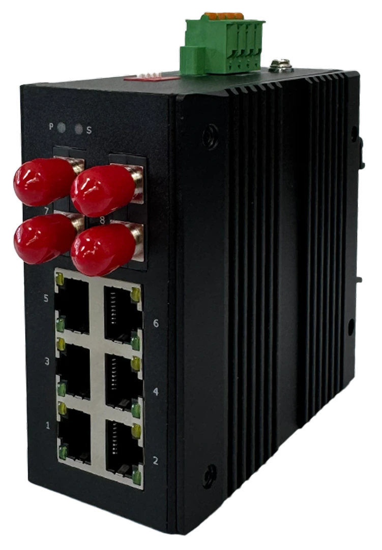 AMS-5206 industrial Ethernet switch angled view