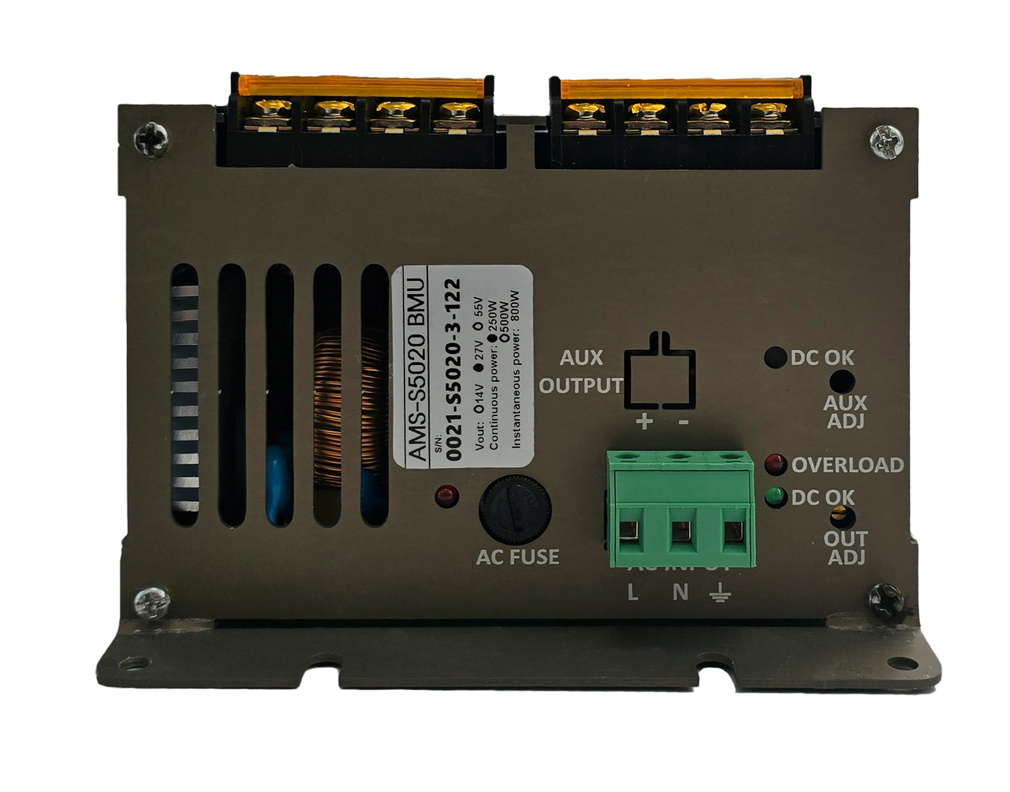 AMS-S5020 BMU left side AUX output and AC fuse view