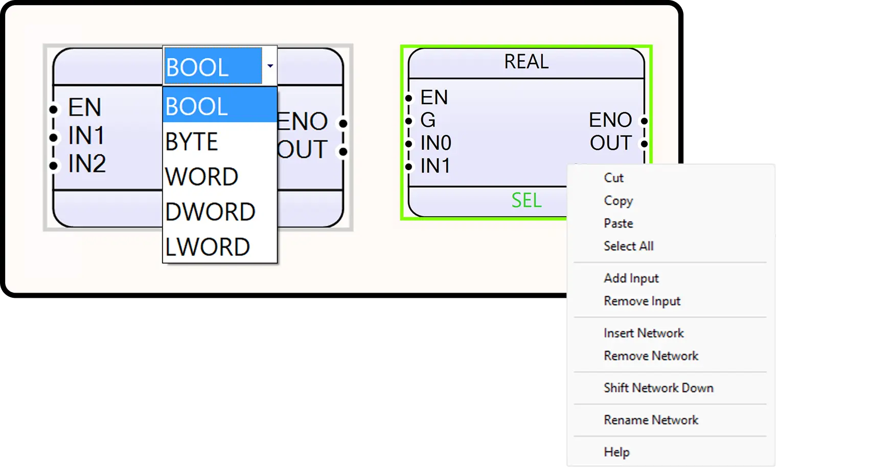 Fast development in graphical programming using LD and FBD languages